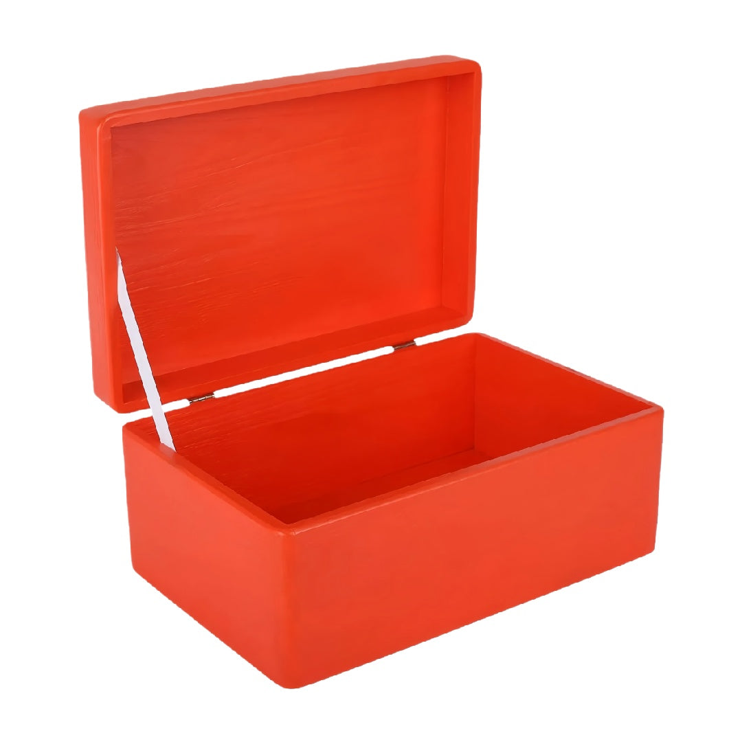 Vibrant Red Decorative Wood Keepsake Box with Hinged Lid