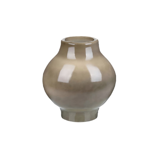 Smoky Taupe Glossy Ceramic Balloon Vase - 10 inch Organic Shaped Decorative Jar