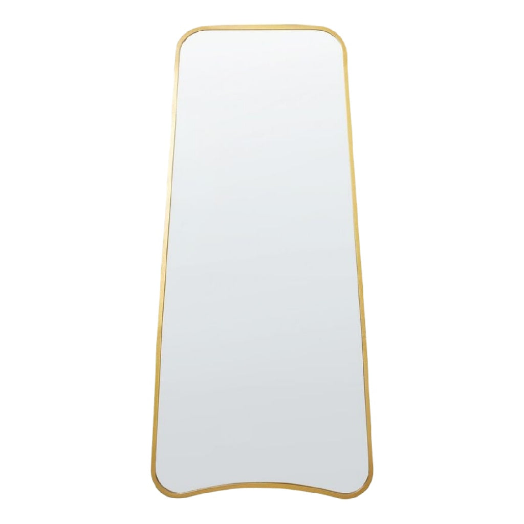 Espejo decorativo alargado trapezoidal, marco metálico dorado, para pared