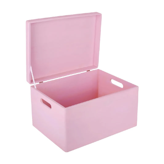 Solid Pink Decorative Wood Keepsake Box with Hinged Lid and Side Handles
