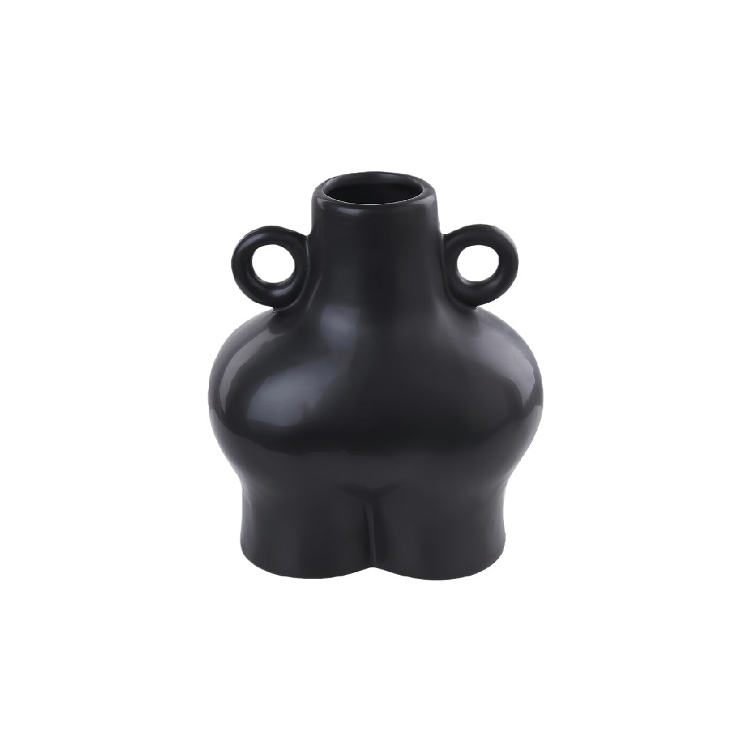 Modern Matte Black Ceramic Female Form Body Vase with Dual Handles